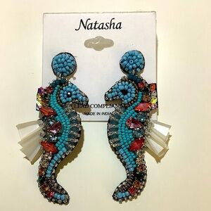 Natasha Seahorse Beaded Statement Earrings New